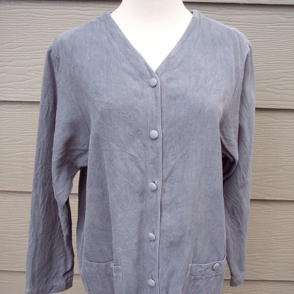 Eileen Fisher Sweaters - Eileen Fisher Shirt Jacket Sz 1 L Green Gray Vneck